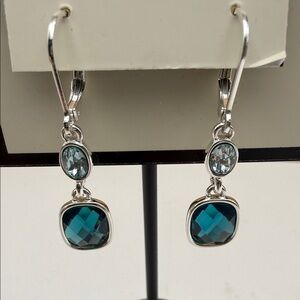 NWT Napier Silver Tone Aqua Crystal Linear Double Drop Dangle Earrings
